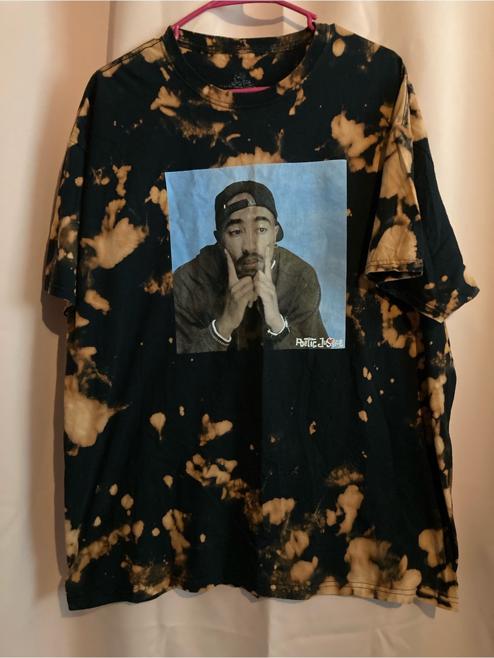 Source Unknown Black and Tan Bleach-Effect Tupac Graphic Tee
